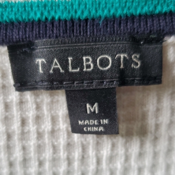 Talbots White and Green Cardigan with Nautical Trim - Picture 3 of 8